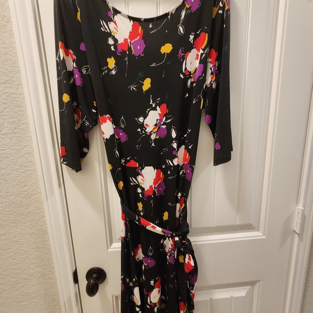 Leota Black Flower Wrap Dress 3XL